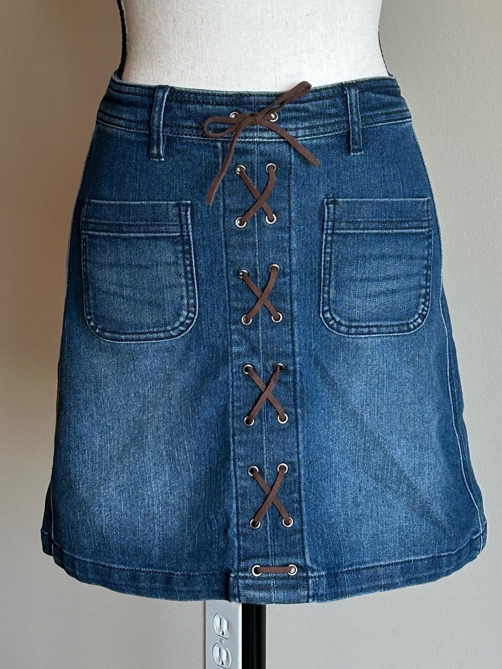 Design Lab Blue Denim Lace-Up A-Line Mini Skirt xs/s